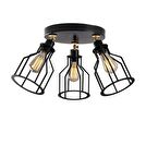 Retro Metal 3 Lü Siyah Tavan Plofyoner Kafes Rustik Avize