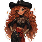 Siyah Şapkalı Altın Detaylı Kıvırcık Saçlı Kız Duvar Stickerı