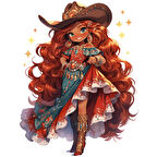 Altın İşlemeli Pantolonlu ve Siyah Şapkalı Kovboy Kız Duvar Stickerı