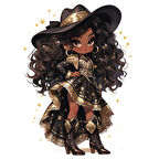 Mor Detaylı Parlak Elbiseli Kovboy Kız Duvar Stickerı