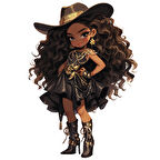 Kırmızı ve Altın İşlemeli Şık Kovboy Kız Duvar Stickerı