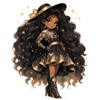 Yıldız Desenli Elbiseli Şapkalı Kovboy Kız Duvar Stickerı