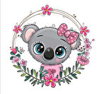 Fiyonklu Koala Çiçek Çerçeveli Duvar Stickerı