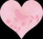 Kuş ve Çiçek Silüetli Pembe Kalp Duvar Stickerı