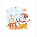 Sonbahar Resim Çizen İnek Sticker