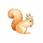 Fındık Yiyen Çiçekli Sincap Duvar Stickerı