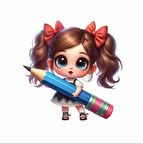 Mavi Kalem Tutan Kız Duvar Sticker'ı