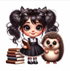 kitap Okuyan Kız ve Kirpi Duvar Sticker'ı