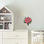 Yapraklı Pembe Gül Buketi Duvar Sticker'ı