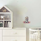 Taçlı Kedi ve Pembe Bulut Duvar Stickerı