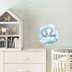 Yıldızlı Mavi Bulut Üzerinde Oturan Sevimli Fil Duvar Çıkartması