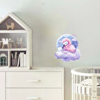 Yıldızlı ve Bulutlu Küre İçinde Uyuyan Pembe Flamingo Duvar Çıkartması