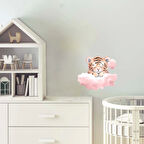 Pembe Bulut Üzerinde Uyuyan Sevimli Kaplan Yavrusu Duvar Çıkartması