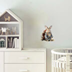 Mavi Kıyafetli ve Çantalı Tavşan Duvar Stickerı