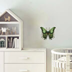 Yeşil ve Altın Kıvrımlı Kelebek Duvar Stickerı