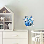 Mavi, Beyaz Güller ve Kelebekler Duvar Stickerı