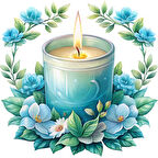 Mavi Çiçekli Mum Duvar Stickerı