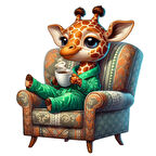 Koltukta Oturan Pijamalı Sevimli Zürafa (Buharlı Kupa ile)