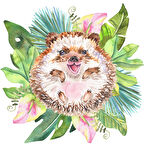 Tropikal Yapraklar Arasında Mutlu Kirpi