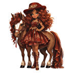 Kırmızı Elbiseli ve Şapkalı Şık Kovboy Kız Duvar Stickerı