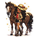 Çiçekli Ceketli ve Şapkalı Kovboy Kız Duvar Stickerı