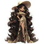 Uzun Altın Elbiseli ve Geniş Şapkalı Kovboy Kız Duvar Stickerı