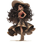 Kırmızı Üstlü ve Süslü Etekli Kovboy Kız Duvar Stickerı