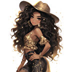 Altın Parıltılı Bluzlu Şık Kovboy Kız Duvar Stickerı