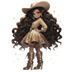 Altın Desenli Kısa Elbiseli Kovboy Kız Duvar Stickerı