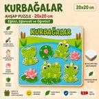 Kurbağalar Ahşap Puzzle - Eğitici ve Öğretici Okul Öncesi Zeka Oyunu (20x20 cm)