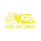 Peace Love Camping Araba Sticker  17x17 Cm Sarı
