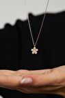 Zirkon Taşlı Rose Minimal Papatya Gümüş Kolye