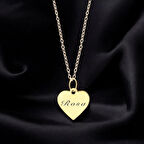 İhtişamlı Kalp Motifli 14 Ayar Altın Plakalı Rosa Kolyesi