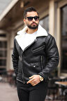 Premium İçi Komple Kürklü Biker Deri Mont