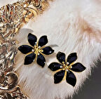 Siyah Çiçek Model Küpe