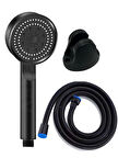 5 Fonksiyonlu Yüksek Basınçlı Duş Başlığı Mafsalı 150 Cm Hortum Siyah Duş Seti