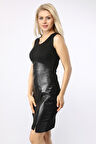 Günlük Deri Detaylı Kolsuz Kadın Elbise