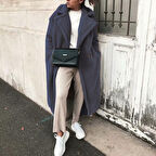 Uzun Düğmeli Füme Peluş Kadın Ceket