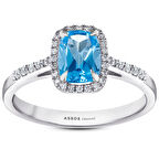 0.14 Karat Mavi Topaz Taşlı Pırlanta Yüzük