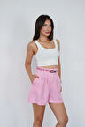 Kadın Pembe Kemerli Şort