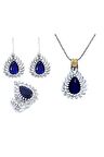 El Işi Damla Motifli Safir Taşlı Telkari Üçlü Set