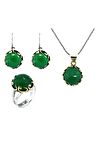 Zümrüt Taşlı Yuvarlak Otantik Gümüş Üçlü Set