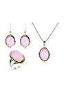 Pembe Kuvarslı Oval Otantik Üçlü Set