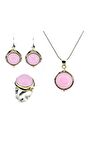 925 Ayar Pembe Kuvars Taşlı Otantik Gümüş Üçlü Set