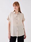Düz Kısa Kollu Oversize Poplin Kadın Gömlek