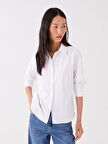 Düz Uzun Kollu Poplin Kadın Gömlek