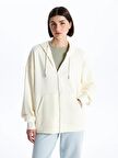 Kapüşonlu Düz Uzun Kollu Kadın Fermuarlı Sweatshirt