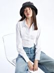 Düz Uzun Kollu Crop Poplin Kadın Gömlek