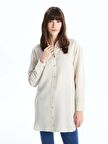 Düz Uzun Kollu Oversize Keten Karışımlı Kadın Gömlek Tunik