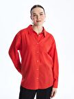 Düz Uzun Kollu Oversize Poplin Kadın Gömlek